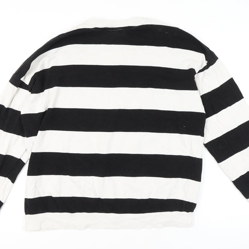 H&M Girls' Black & White Striped Cotton Sweatshirt 14 Plus