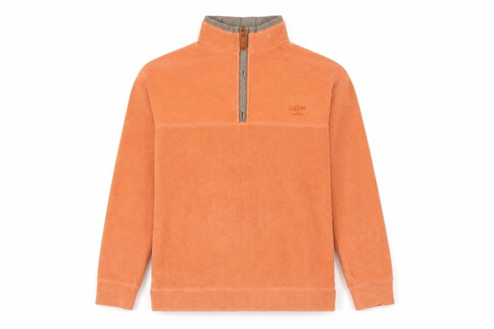 Front view of Cotton Traders Men's Orange Corduroy Pullover, size S