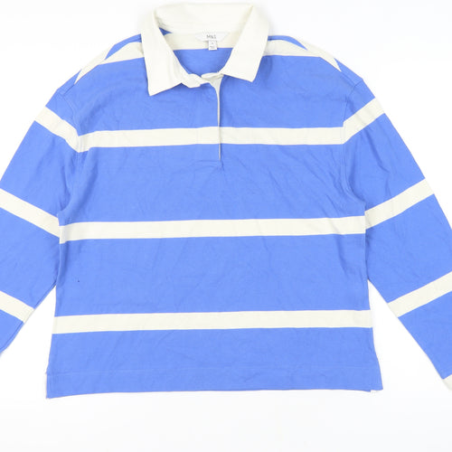 Marks and Spencer Women's Blue Striped Polo Size 12