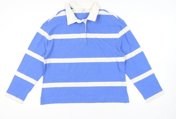 Marks and Spencer Women's Blue Striped Polo Size 12