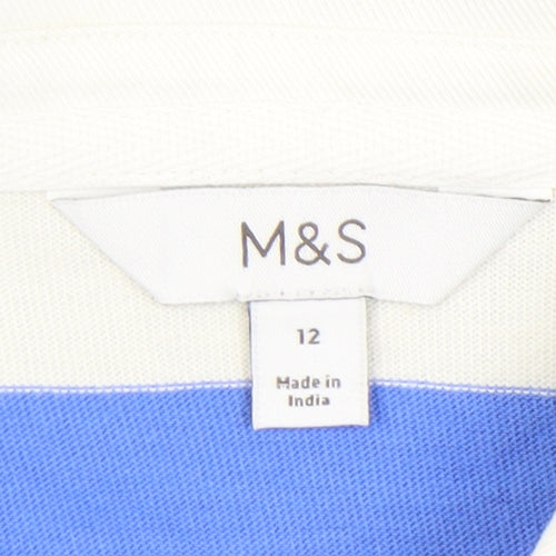 Marks and Spencer Women's Blue Striped Polo Size 12
