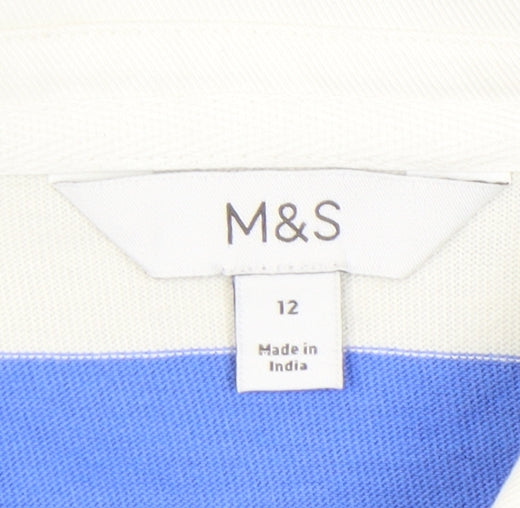 Marks and Spencer Women's Blue Striped Polo Size 12