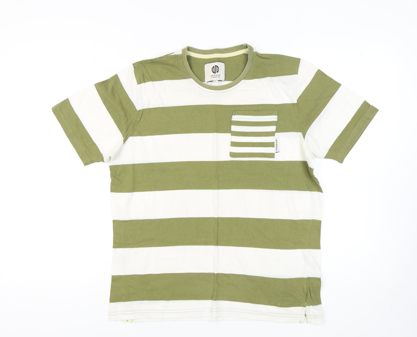 Nordam Men's Green Striped T-Shirt, Size L, Cotton, Crew Neck