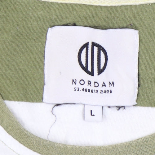 Nordam Men's Green Striped T-Shirt, Size L, Cotton, Crew Neck