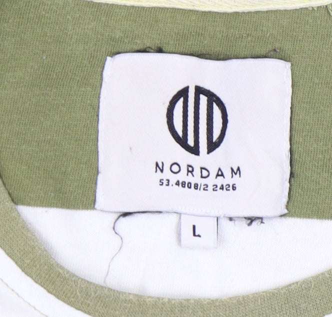 Nordam Men's Green Striped T-Shirt, Size L, Cotton, Crew Neck