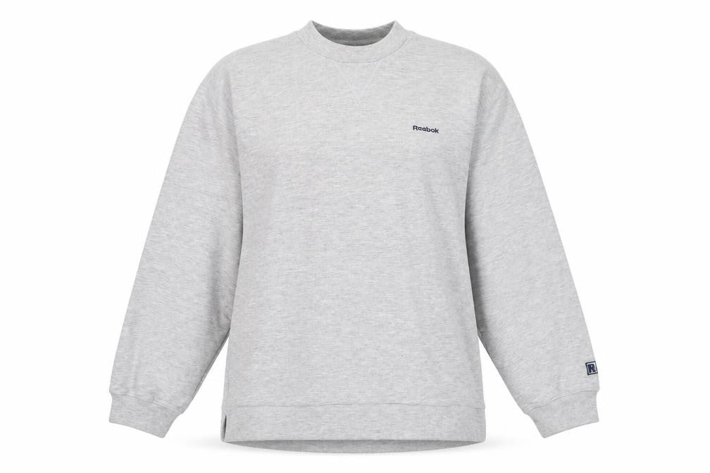 Front view of Reebok Grey unisex pullover sweatshirt, size 12