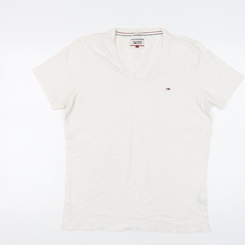 Hilfiger Denim Men's White V-Neck L T-Shirt