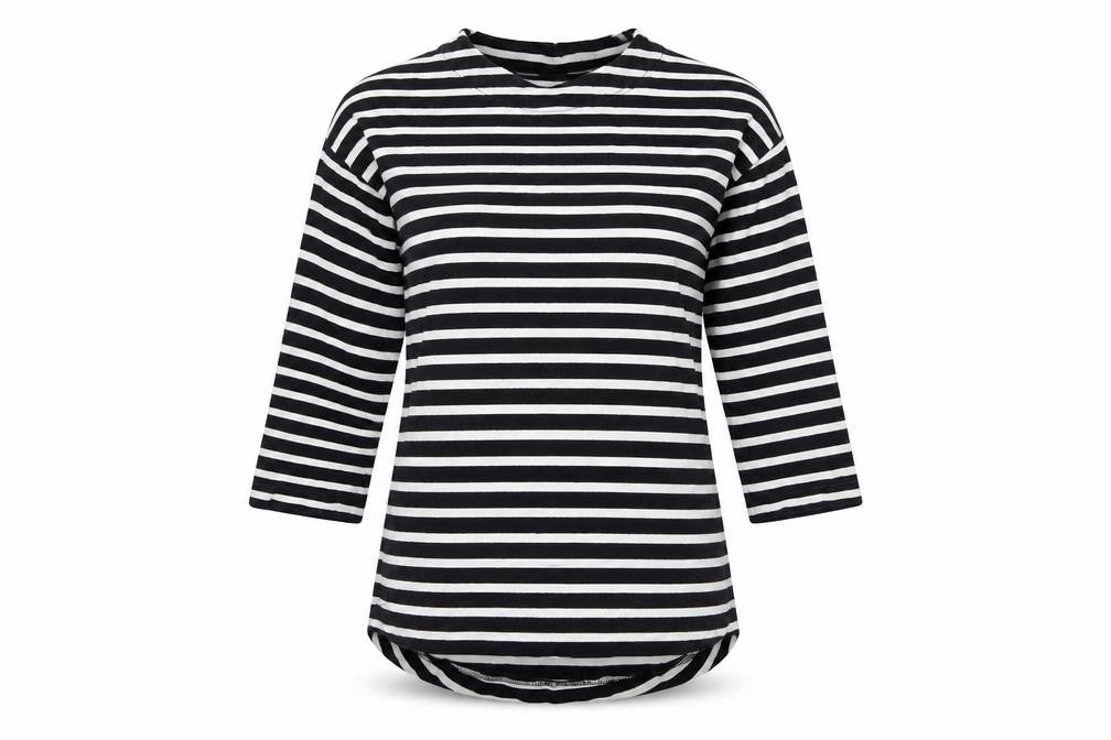 Front view of Kin Women's Black Stripe T-Shirt XS, Crew Neck