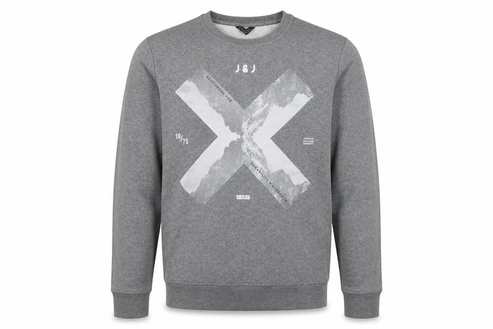 Front view of Jack & Jones Men's Grey Graphic Sweatshirt Medium