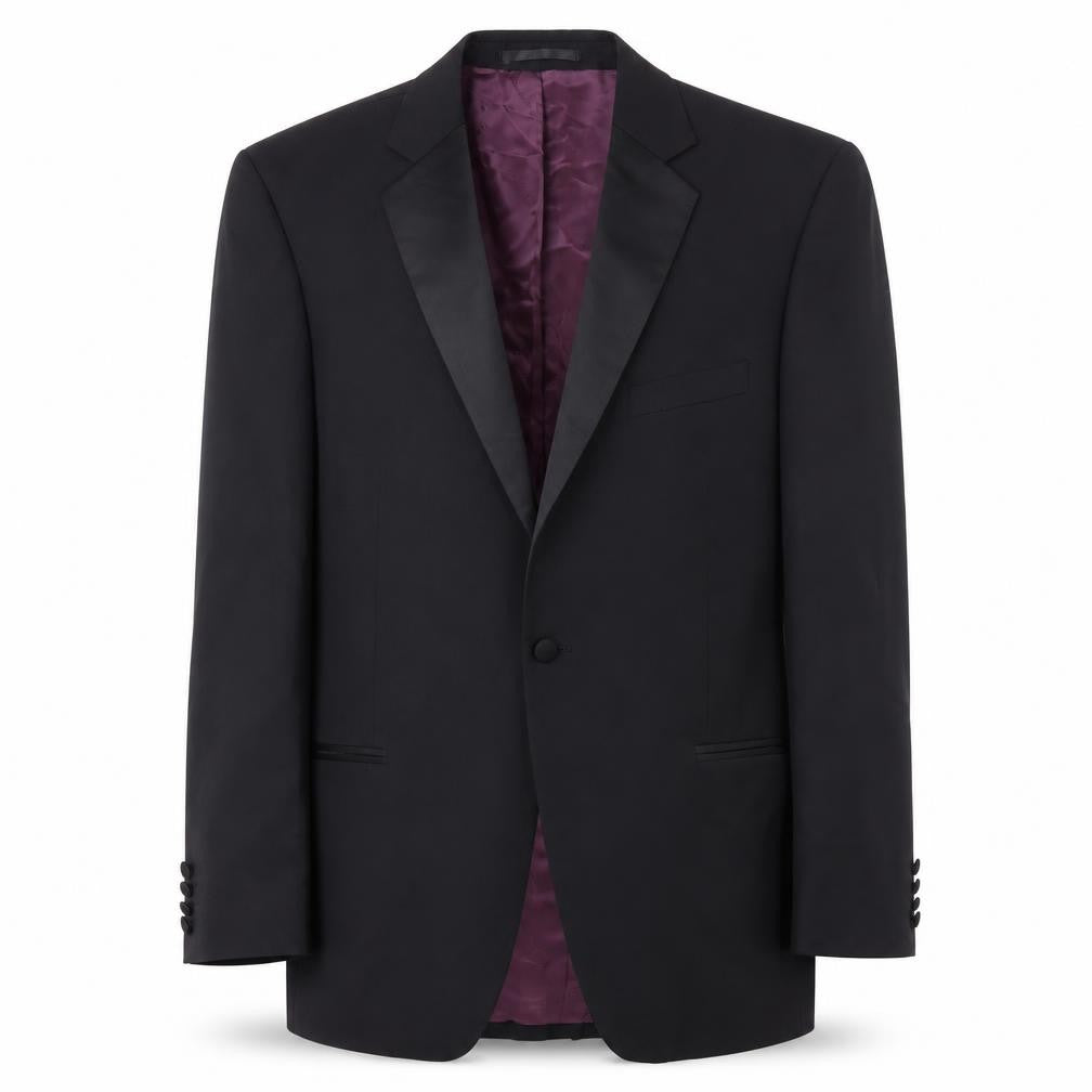 Front view of Men's Black Long Blazer 42L Tuxedo Peak Lapel