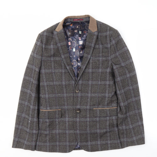 Next Boys Grey Checked Blazer - Size 14 Years, Smart Slim Fit