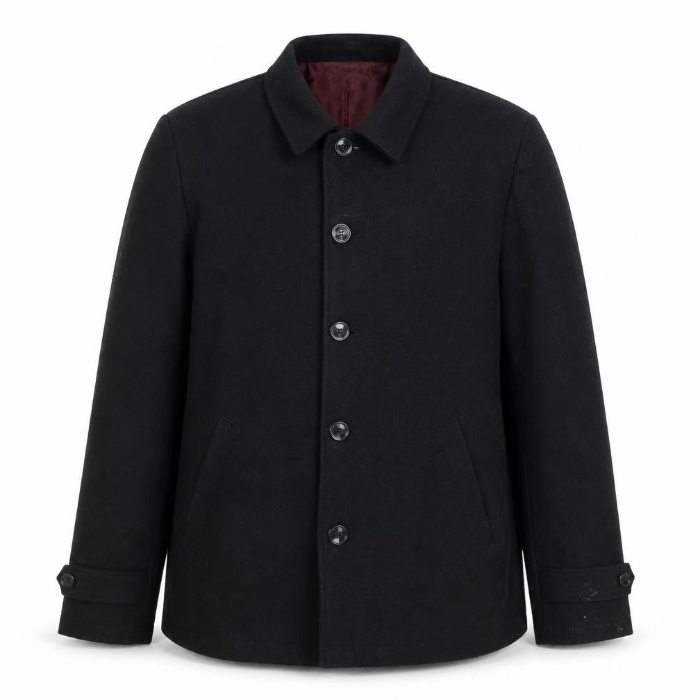 Front view of Onfire Men's Black Wool Coat XL Mid-Length