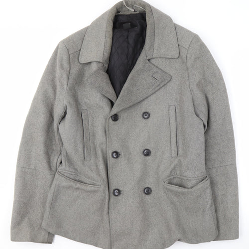 H&M Men's Grey Wool Blend Pea Coat 38in
