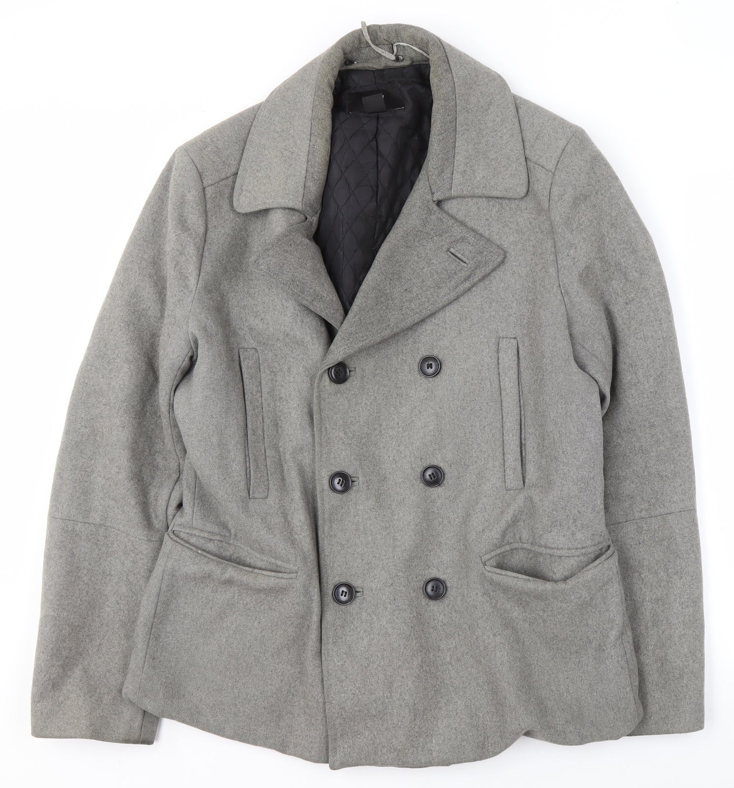 H&M Men's Grey Wool Blend Pea Coat 38in