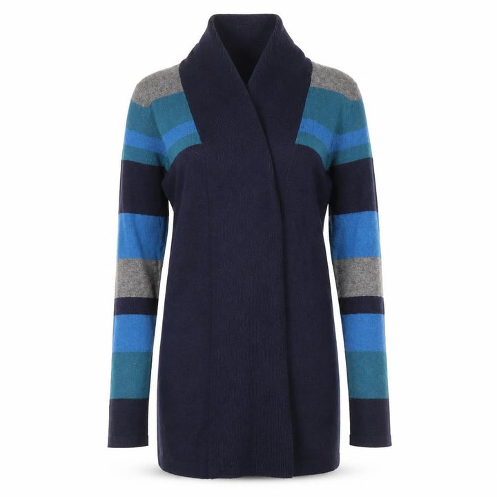 John Lewis Women's Blue Neck Striped Open Front Cardigan 8