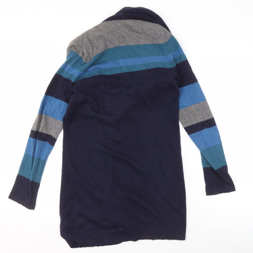 John Lewis Women's Blue Neck Striped Open Front Cardigan 8