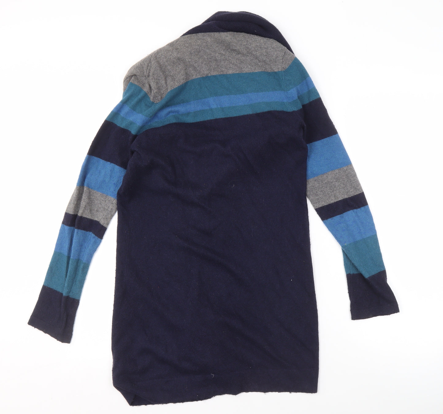 John Lewis Women's Blue Neck Striped Open Front Cardigan 8
