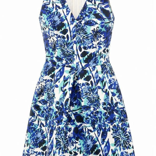 H&M Women's Blue Floral A-Line Dress, Size 8