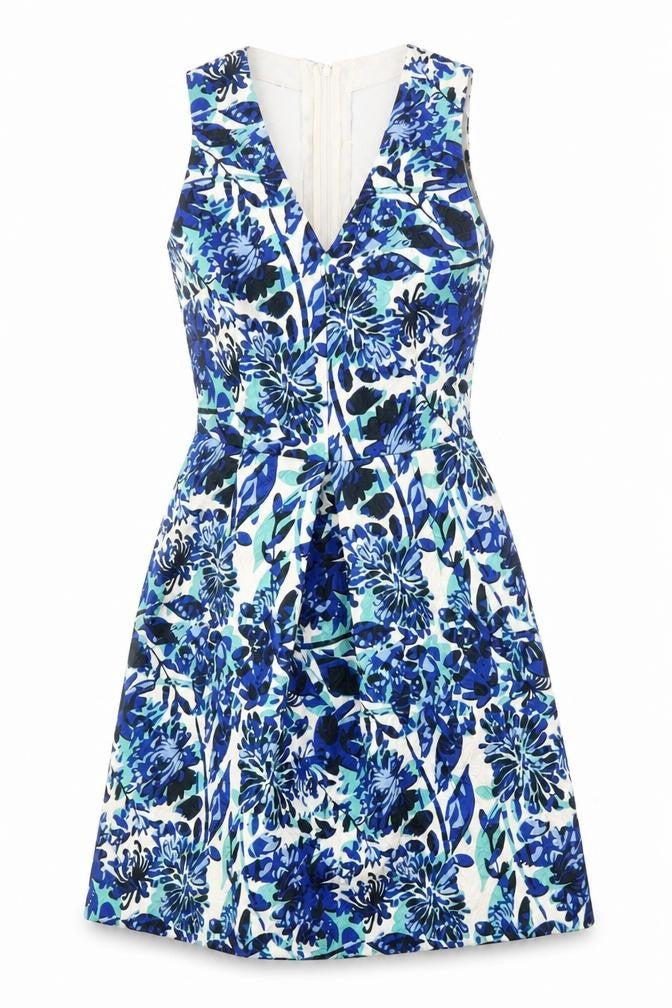 H&M Women's Blue Floral A-Line Dress, Size 8
