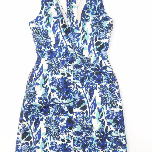 H&M Women's Blue Floral A-Line Dress, Size 8