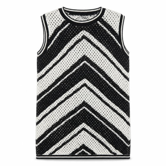Front view of Marks & Spencer girls’ black white chevron knit vest 12-13 years