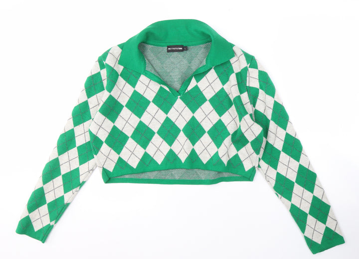 PrettyLittleThing Women's Green Argyle Jumper, Size L