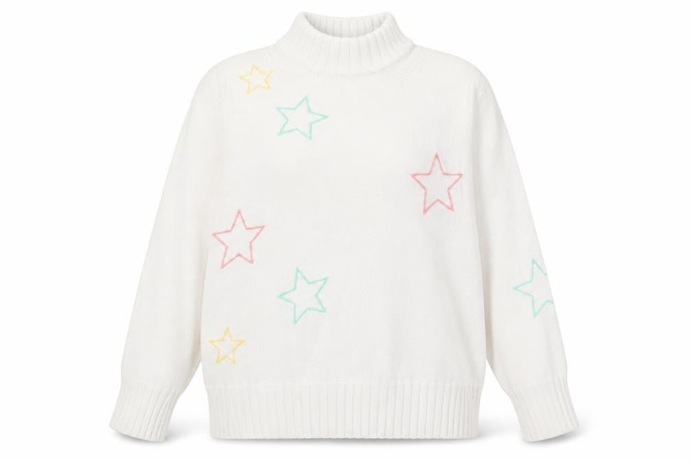 Front view of Next Women's White High Neck Star jumper XL