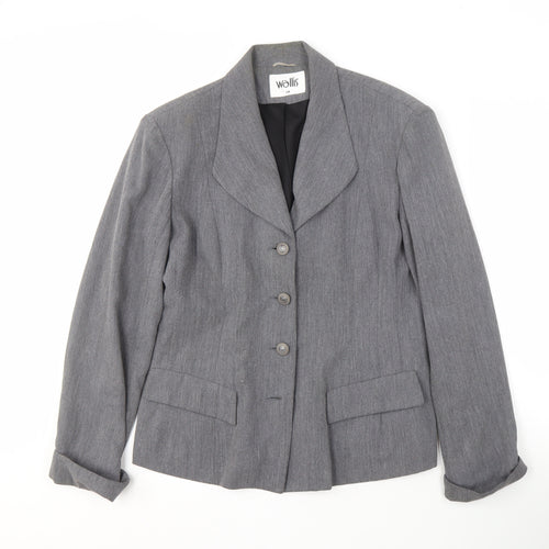 Wallis Women’s Grey Blazer, Size 14, Elegant Four-Button