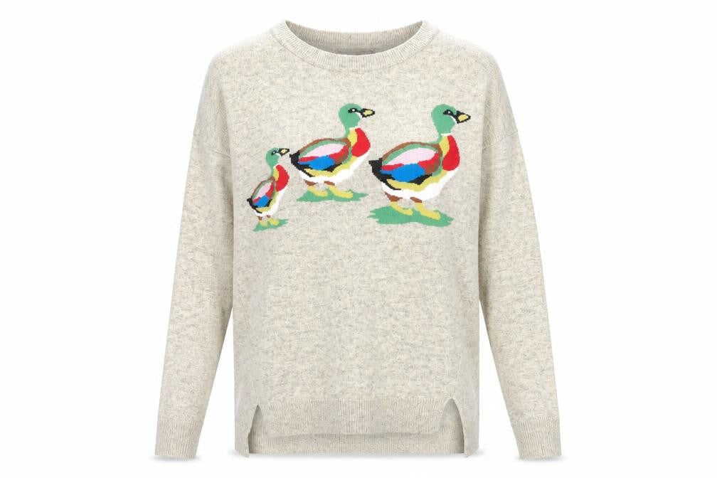 Front view of Cath Kidston Women's Beige XS Graphic Print Jumper