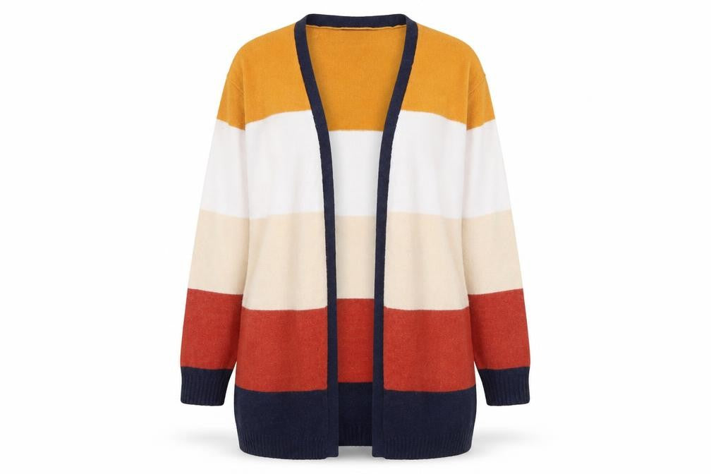 Front view of VILA Women's Multicoloured Open Front Cardigan L Striped