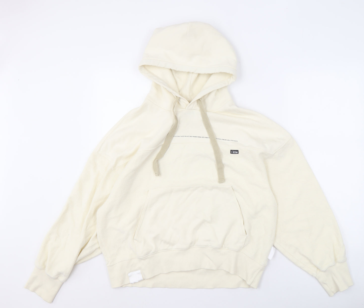 izzue Men's Ivory Medium Pullover Hoodie, Logo Accent