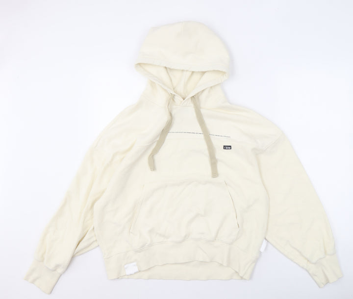 izzue Men's Ivory Medium Pullover Hoodie, Logo Accent