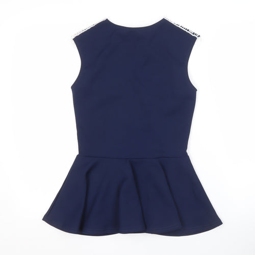 Quiz Women's Blue Sleeveless Blouse with Lace Accents