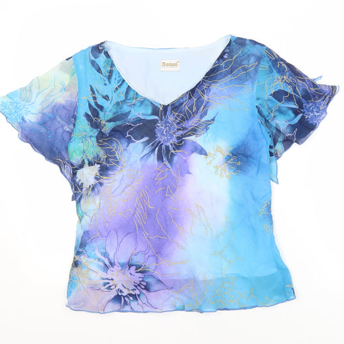 Roman Originals Women's Blue Floral Blouse Size 14