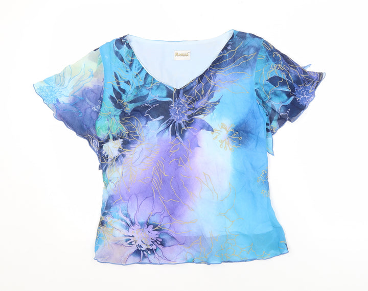 Roman Originals Women's Blue Floral Blouse Size 14