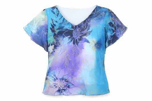 Front view of Roman Originals Women's Blue Floral Blouse, size 14