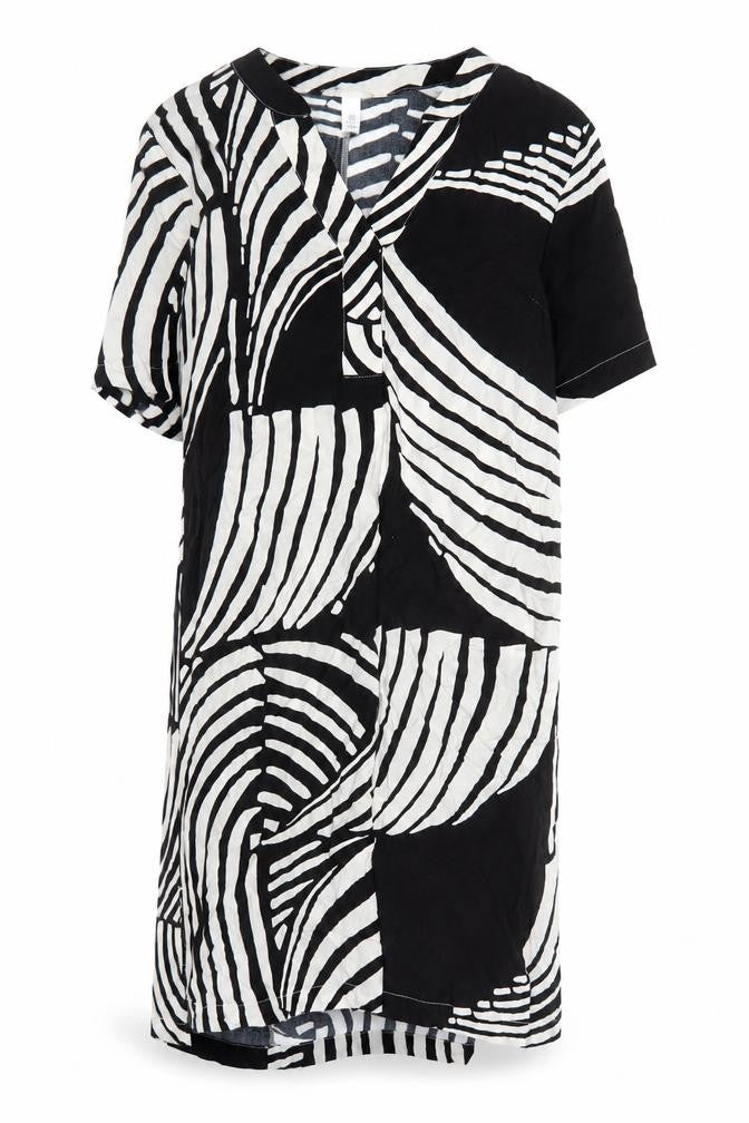 Front view of H&M Women's Black & White Geometric Dress XS