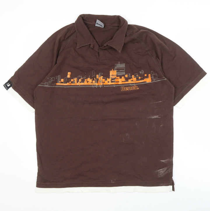 Bench Men's XL Brown Graphic Print Polo Shirt
