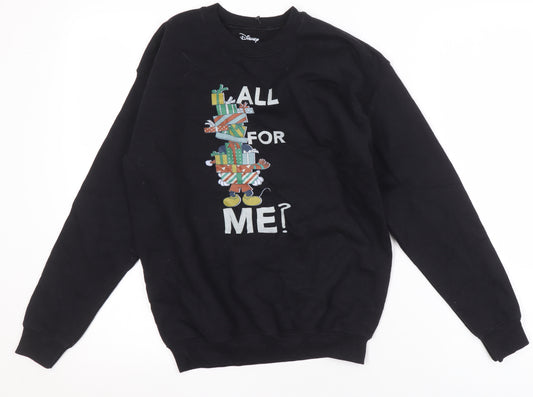 Front view of Disney unisex kids black l mickey mouse christmas sweatshirt