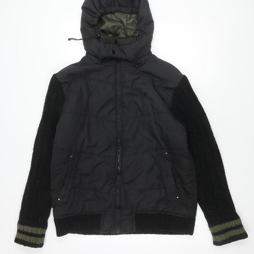 Matalan Men's Black Puffer Jacket M Hooded Winter