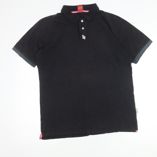 Twolegs Men's Black Cotton Polo Shirt L - Casual Classic