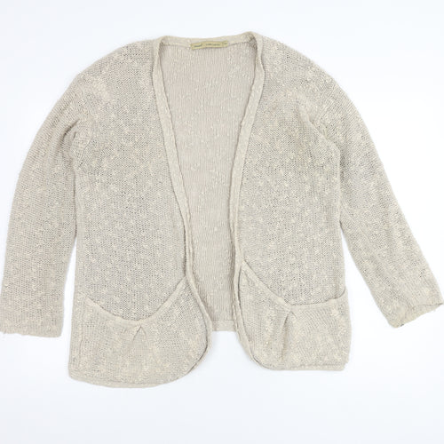 Next Women's Beige Cotton Open Front Cardigan Size 14 Open-Knit