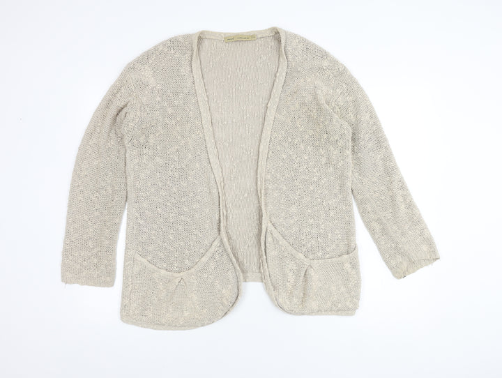 Next Women's Beige Cotton Open Front Cardigan Size 14 Open-Knit