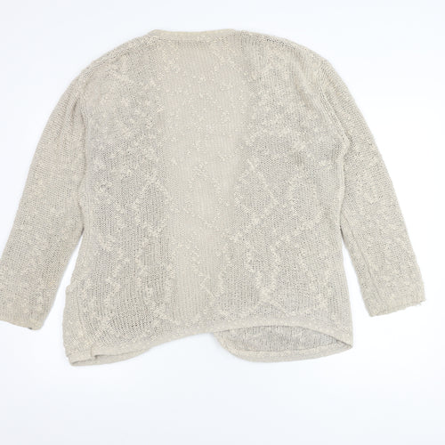 Next Women's Beige Cotton Open Front Cardigan Size 14 Open-Knit