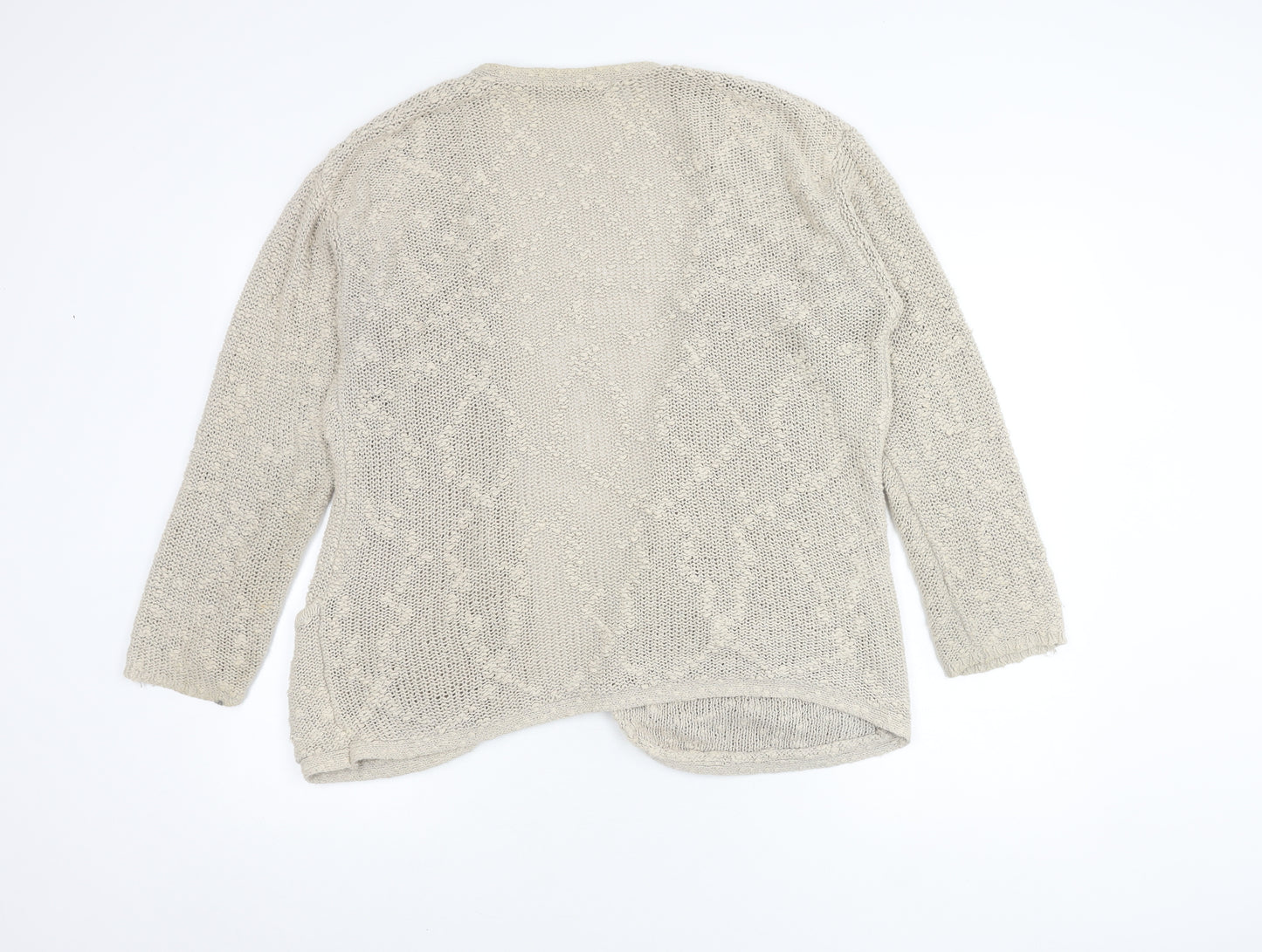 Next Women's Beige Cotton Open Front Cardigan Size 14 Open-Knit