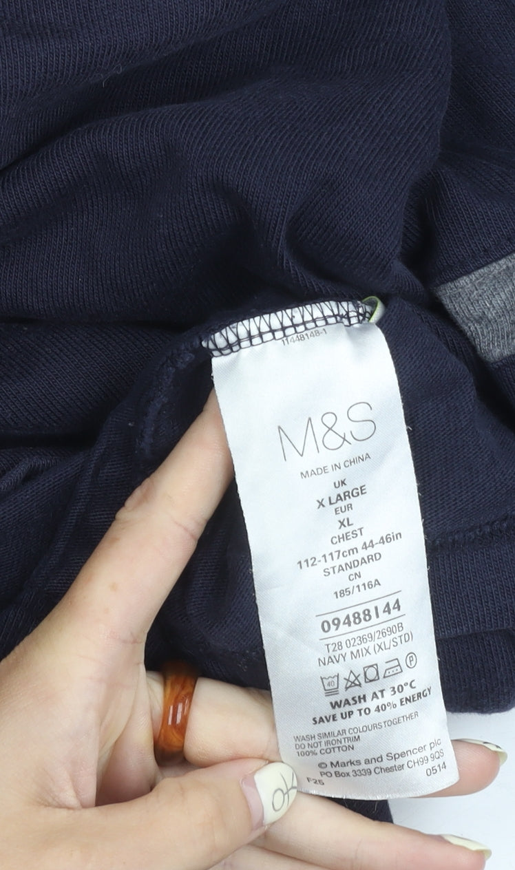 M&S Men's Blue XL Polo with Long Sleeves