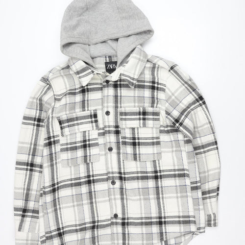 Zara Men's Multicoloured Hooded Plaid Jacket L