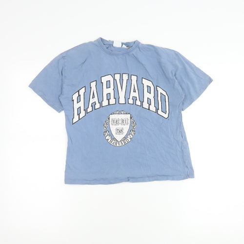 Zara Blue Women’s T-Shirt Size 10, Harvard Print