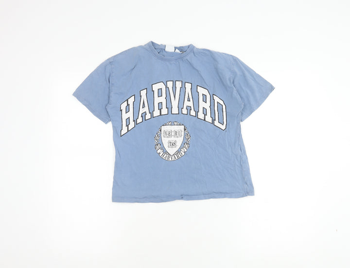 Zara Blue Women’s T-Shirt Size 10, Harvard Print