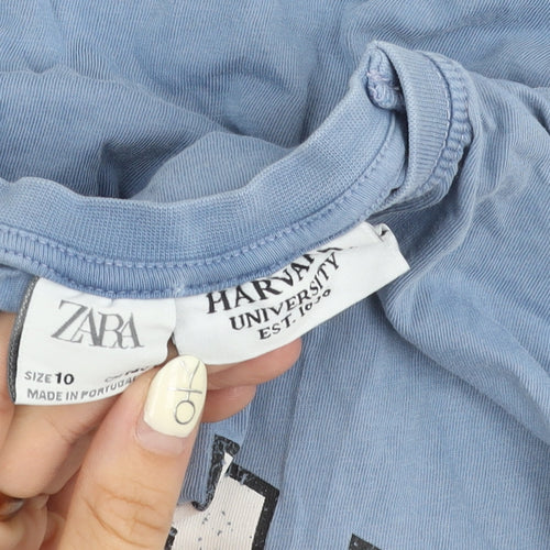 Zara Blue Women’s T-Shirt Size 10, Harvard Print